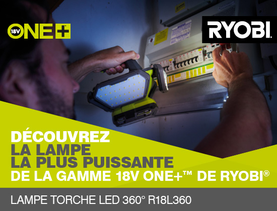 Lampe R18L360 Ryobi : la plus puissante de la plateforme 18 V ONE+ de Ryobi